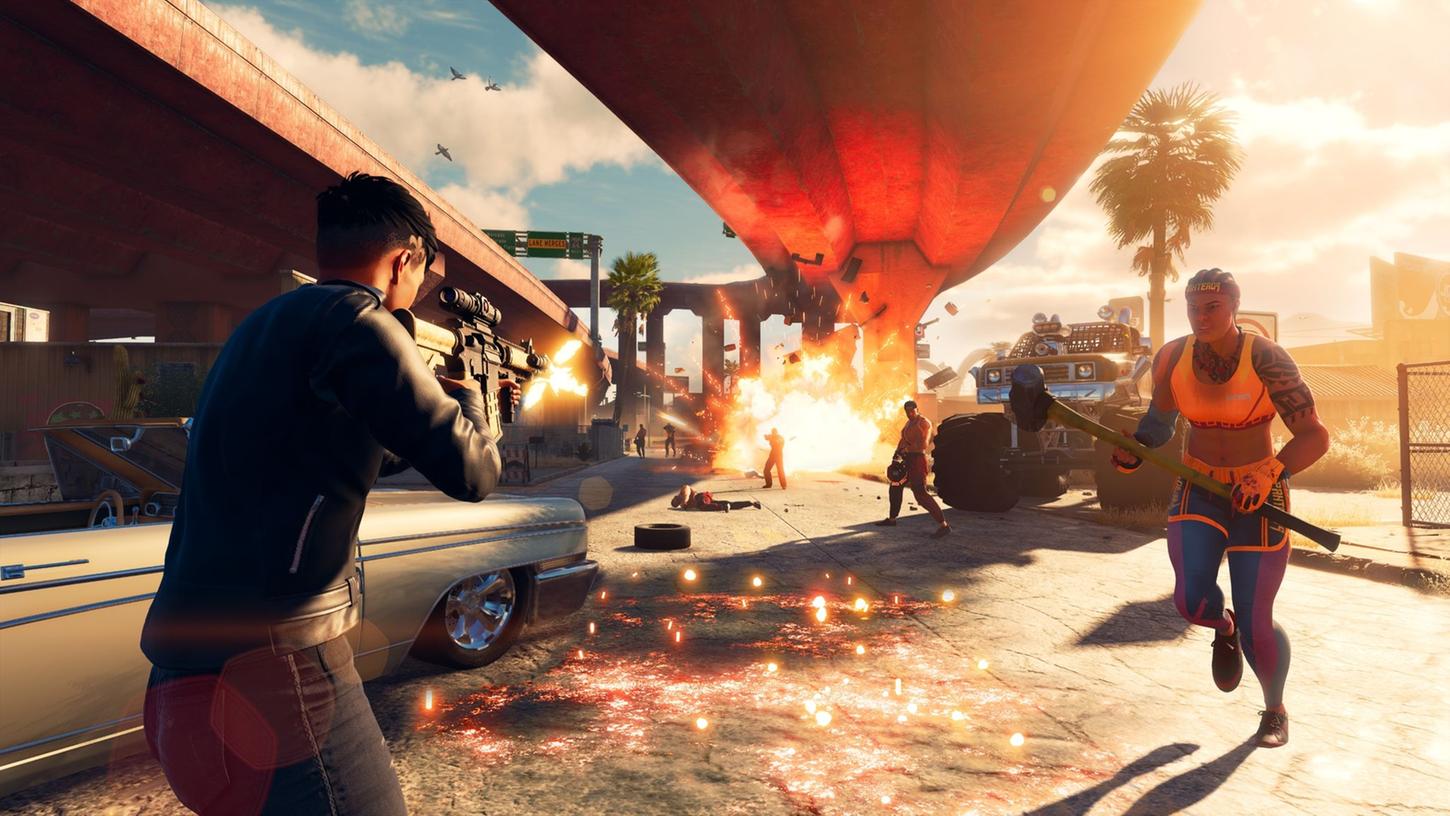 Wer kommt da mit dem Mottek zur Schießerei? Im etwas skurrilen "Saints Row" begegnen einem solche Szenen öfter. Wer kommt da mit dem Mottek zur Schießerei? Im etwas skurrilen "Saints Row" begegnen einem solche Szenen öfter.