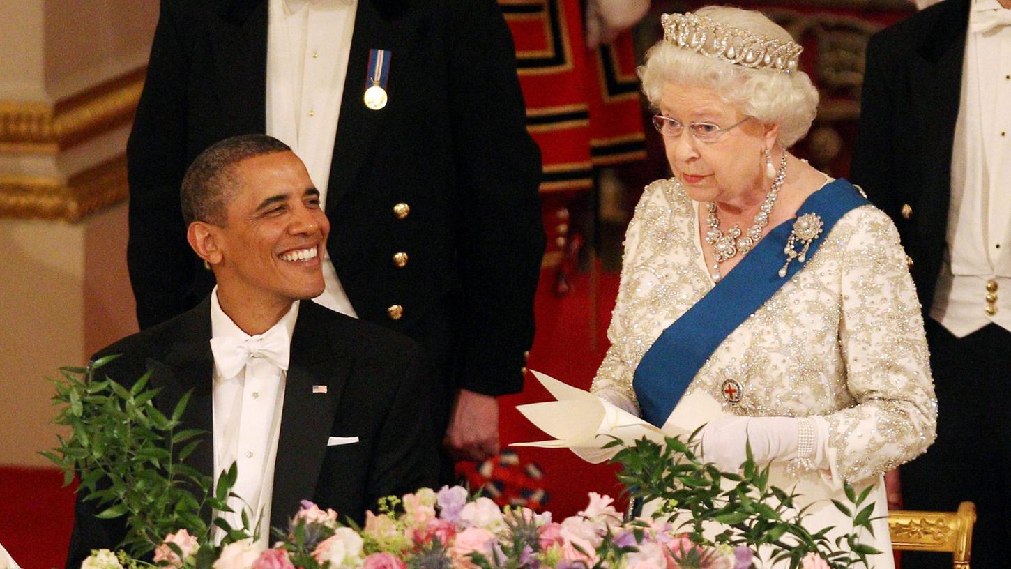 Queen Elizabeth II. und der damalige US-Präsident Barack Obama bei einem Statedinner im Buckingham-Palast im Jahr 2011.