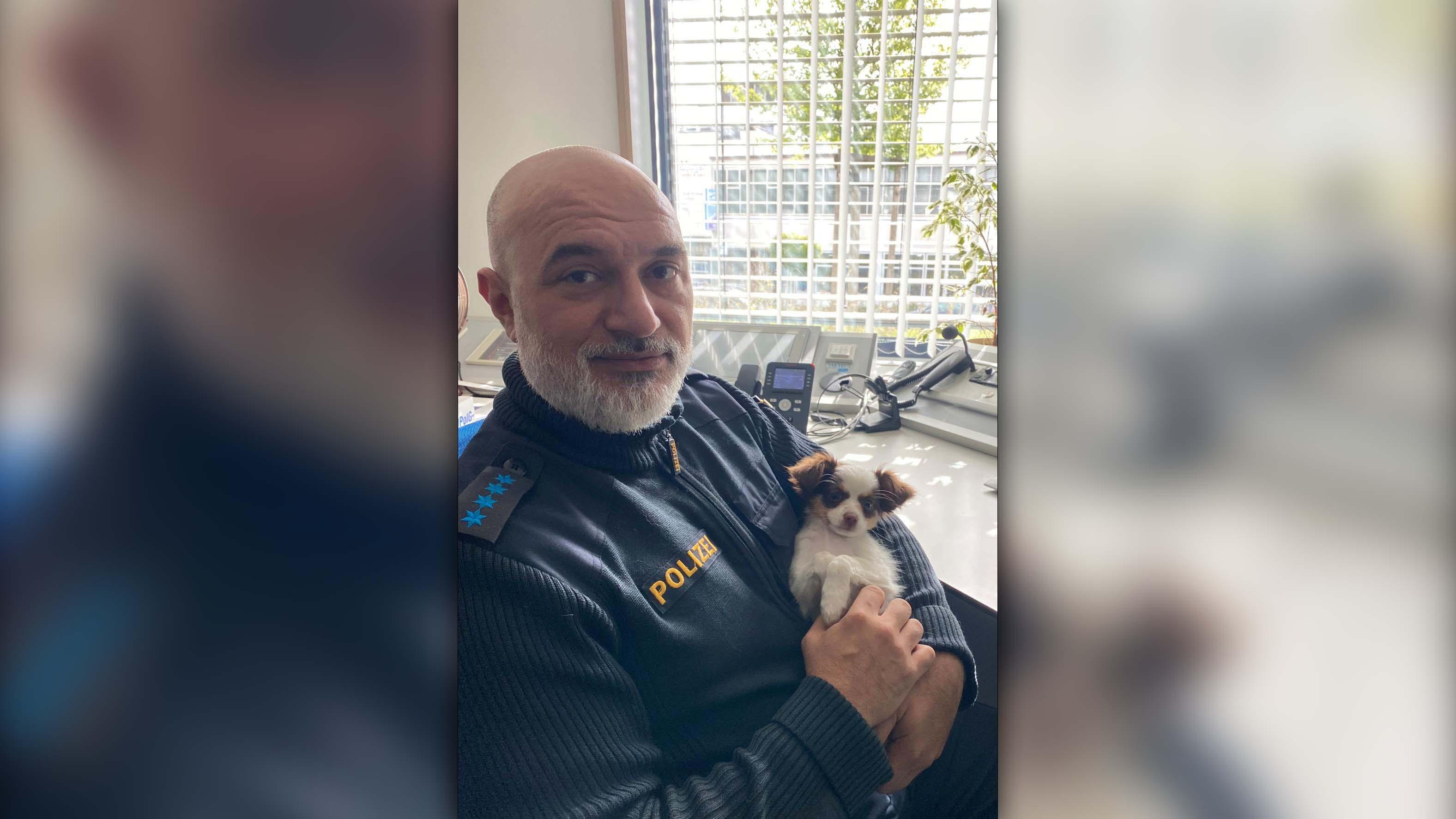 Der Hundewelpe wurde von der Polizei München gerettet und ans Tierheim weitergegeben. Der Hundewelpe wurde von der Polizei München gerettet und ans Tierheim weitergegeben.