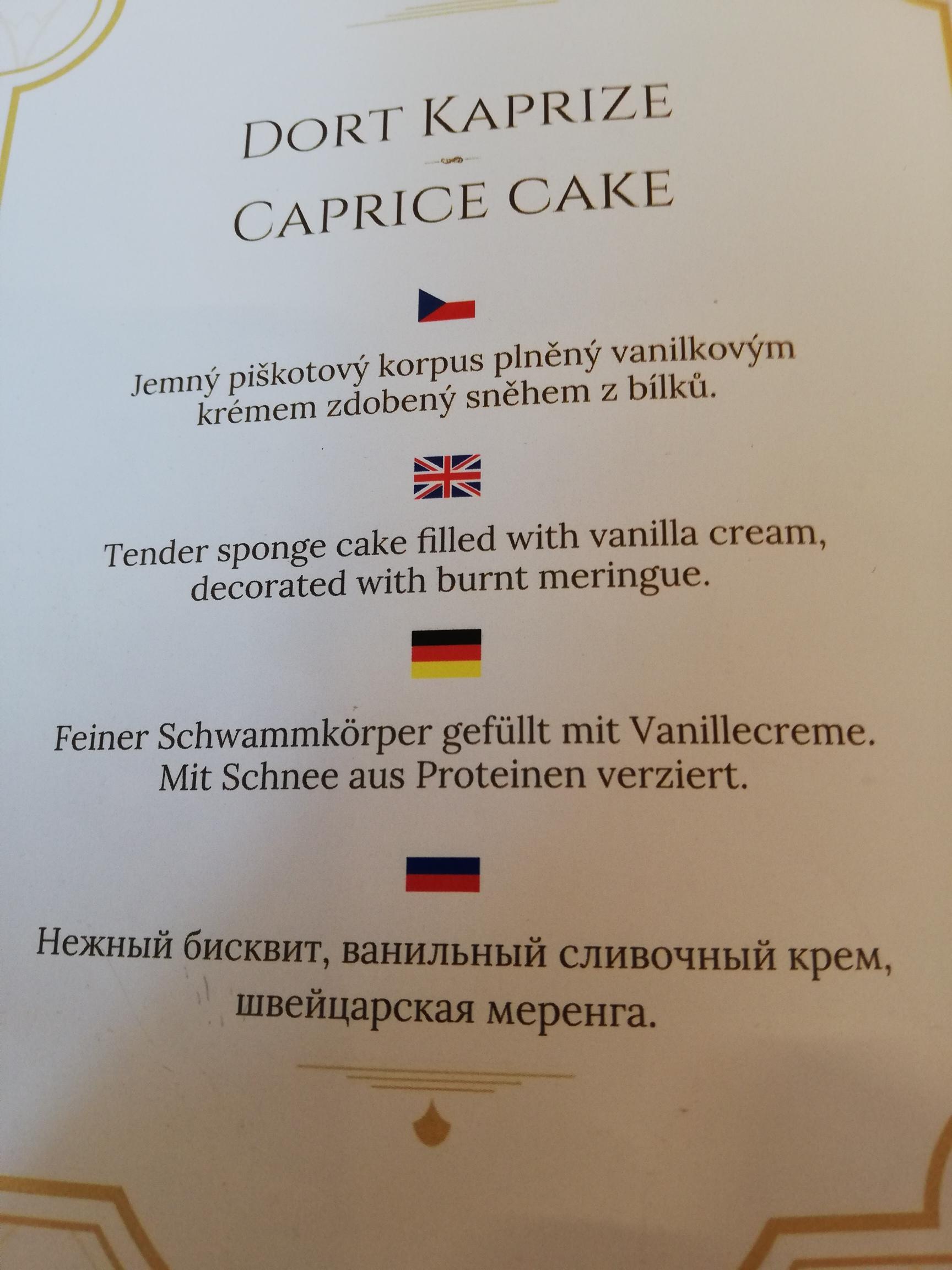 Gesehen in Karlsbad, Tschechien in einem Cafe von Barbara Pesavento aus Leinburg: "Das war ein Biskuitkuchen. Wenn ich es vorher nicht gesehen hätte, hätte ich es nie gegessen." Alle Bilder der letzten Jahre unserer lustigen Deutschübersetzungen finden Sie hier.