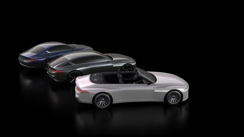 Architektur und (bislang unspezifizierten) Elektroantrieb teilt sich das Cabrio mit den bereits präsentierten Konzeptfahrzeugen X Concept und X Speedium Coupè (Mitte).