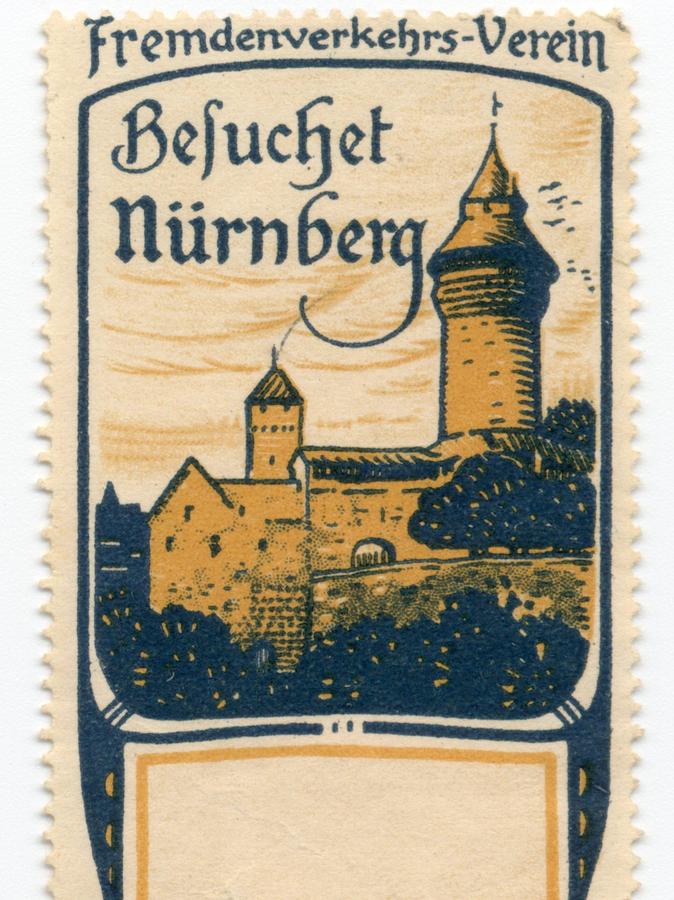 "Besuchet Nürnberg!" Um 1910 warb der Nürnberger Fremdenverkehrs-Verein mit dem Konterfei des Sinwellturms um die Gunst der Touristen.  