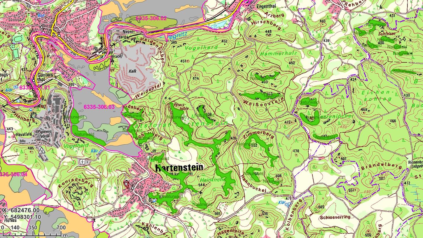 Die Karte zeigt die Lage des Hartensteiner Naturwaldes.