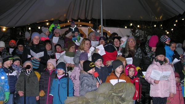 Zum Teil kamen auch die Eltern mit auf die Bühne und sangen gemeinsam mit dem Nachwuchs: Musikalische Eninlagen gab es von den Kindern des Hauses „Farbenfroh“, der Kita St. Michael aus Frickenfelden sowie des Kinder- und Familienzentrums Löhe.