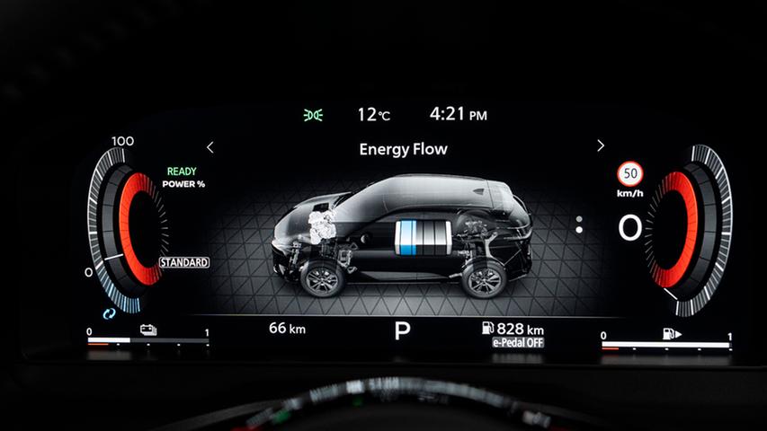 Auch der Energiefluss lässt sich im digitalen Fahrerdisplay darstellen.  