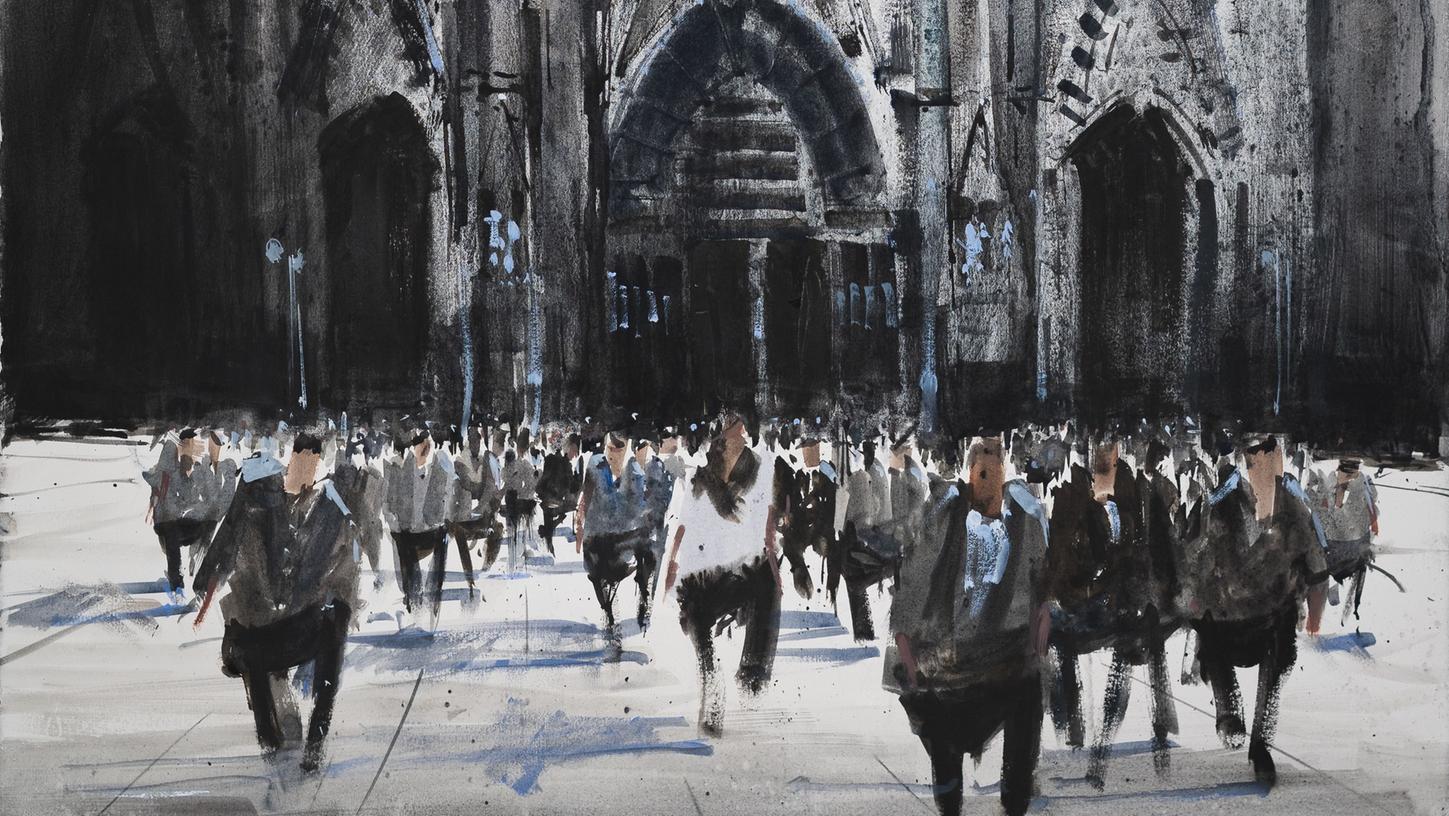 Menschen vor dem Kölner Dom: Ölbild von Álvaro Severino (Ausschnitt).  