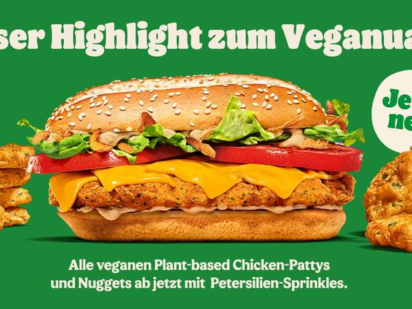 Durch Petersilien-Stücke sollen die fleischlosen Patties besser unterschieden werden können. Durch Petersilien-Stücke sollen die fleischlosen Patties besser unterschieden werden können.