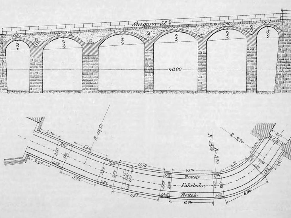 Diese Planzeichnung von 1888 zeigt den eigentümlichen Grundriss und die Ansicht der kurz zuvor erneuerten Grabenbrücke
