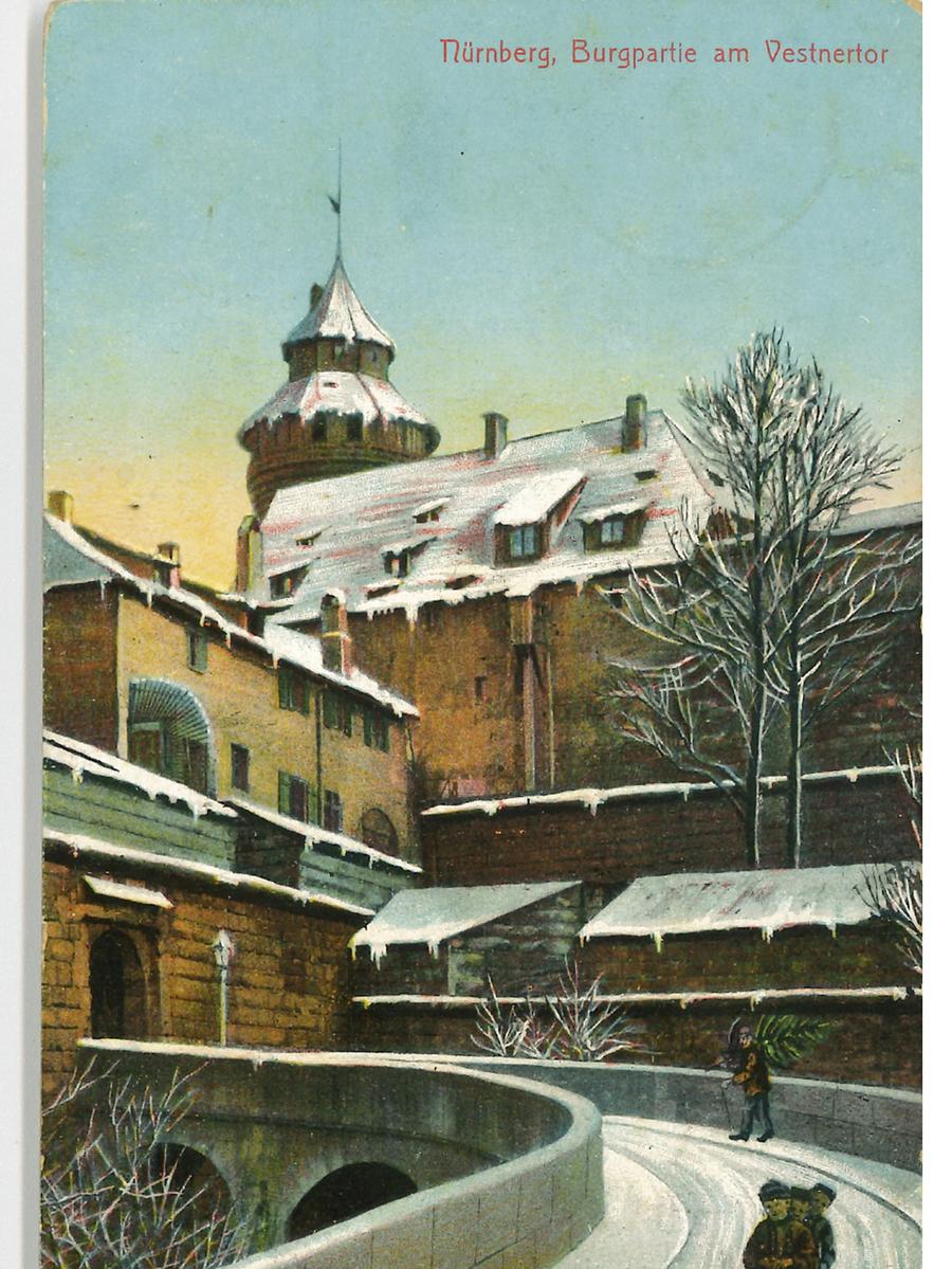 Die Grabenbrücke als Rodelbahn: eine historische Postkarte aus der  Zeit um 1899.
