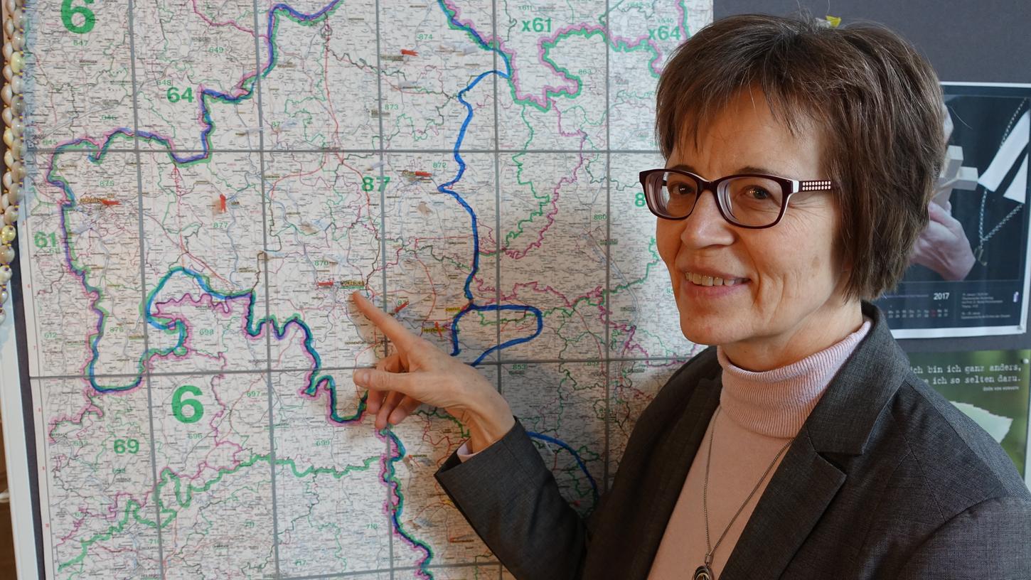 Gisela Bornowski trägt seit 2014 die Verantwortung für den Kirchenkreis Ansbach-Würzburg. Er umfasst das westliche Mittelfranken und fast ganz Unterfranken.

