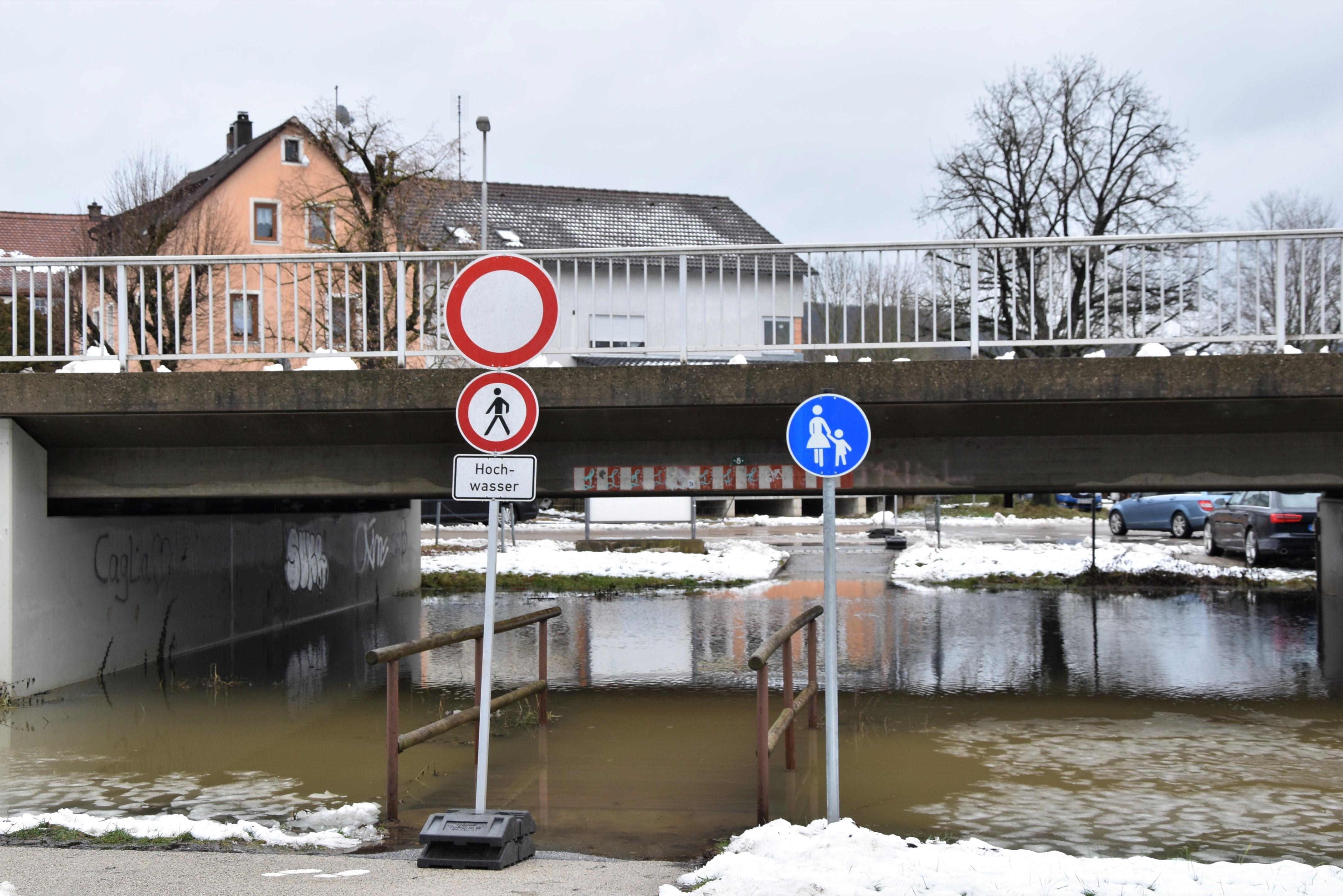 Hochwasser am Plärrer in Hersbruck im Nürnberger Land.
