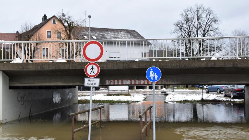 Hochwasser am Plärrer in Hersbruck im Nürnberger Land.