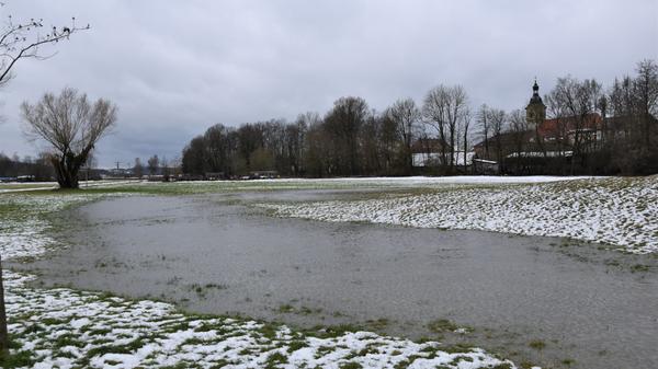 Hochwasser an der Pegnitzwiese in Hersbruck.