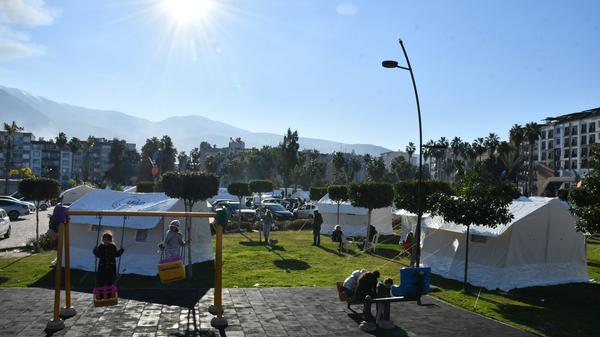 Turkeyâ„¢s Disaster and Emergency Management Authority (AFAD) set up earthquake tents in a park at Iskenderun city of Hata