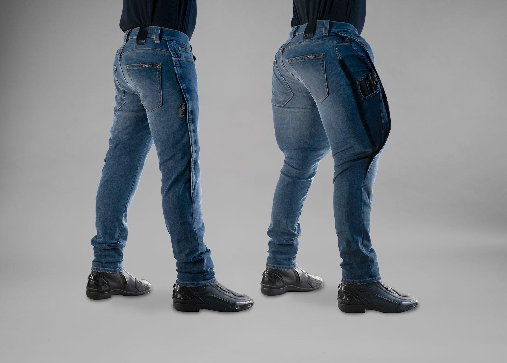 Airbag-Jeans von Mo'Cycle: Sieht aufgeblasen nicht wirklich vorteilhaft aus, schützt aber. Airbag-Jeans von Mo'Cycle: Sieht aufgeblasen nicht wirklich vorteilhaft aus, schützt aber.
