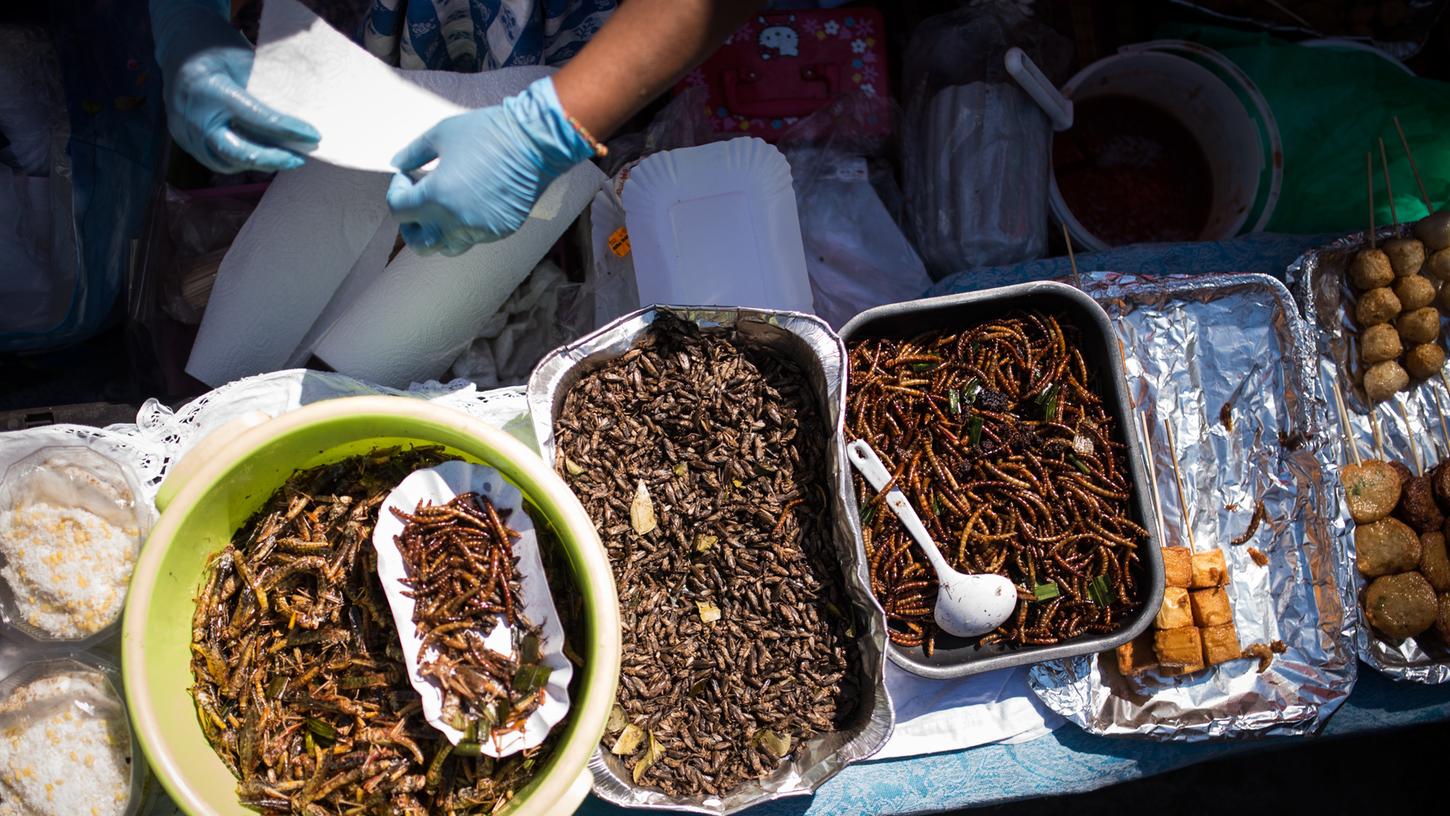 Eine Frau verkauft in Berlin gegrillte Insekten. Ist das die Nahrung der Zukunft, fragen sich Schüler aus Kulmbach in einem Forschungsprojekt. 