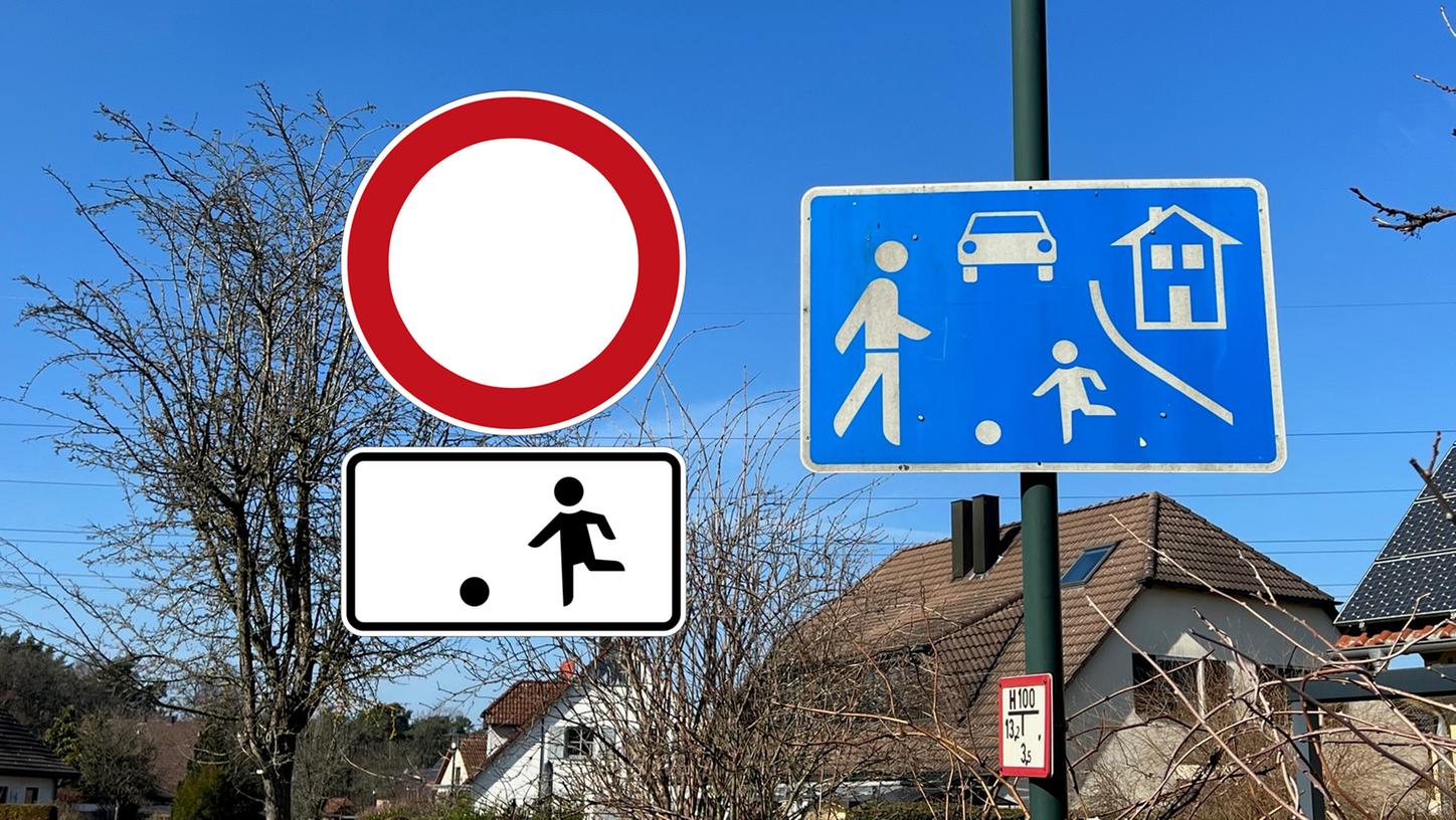 Nicht dasselbe: Links die Schilderkombination für eine Spielstraße, rechts das Zeichen für einen verkehrsberuhigten Bereich.