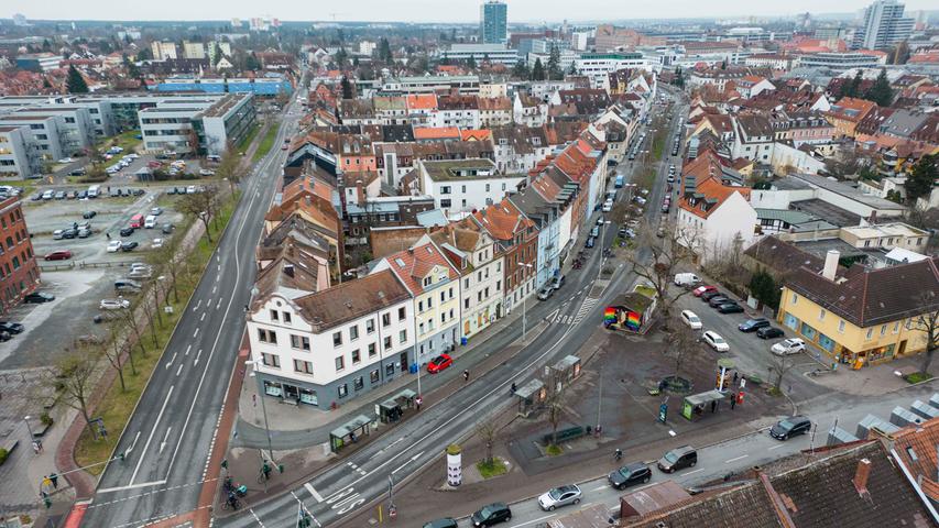  Luftbilder des Areals rund um den Zollhausplatz in Erlangen.