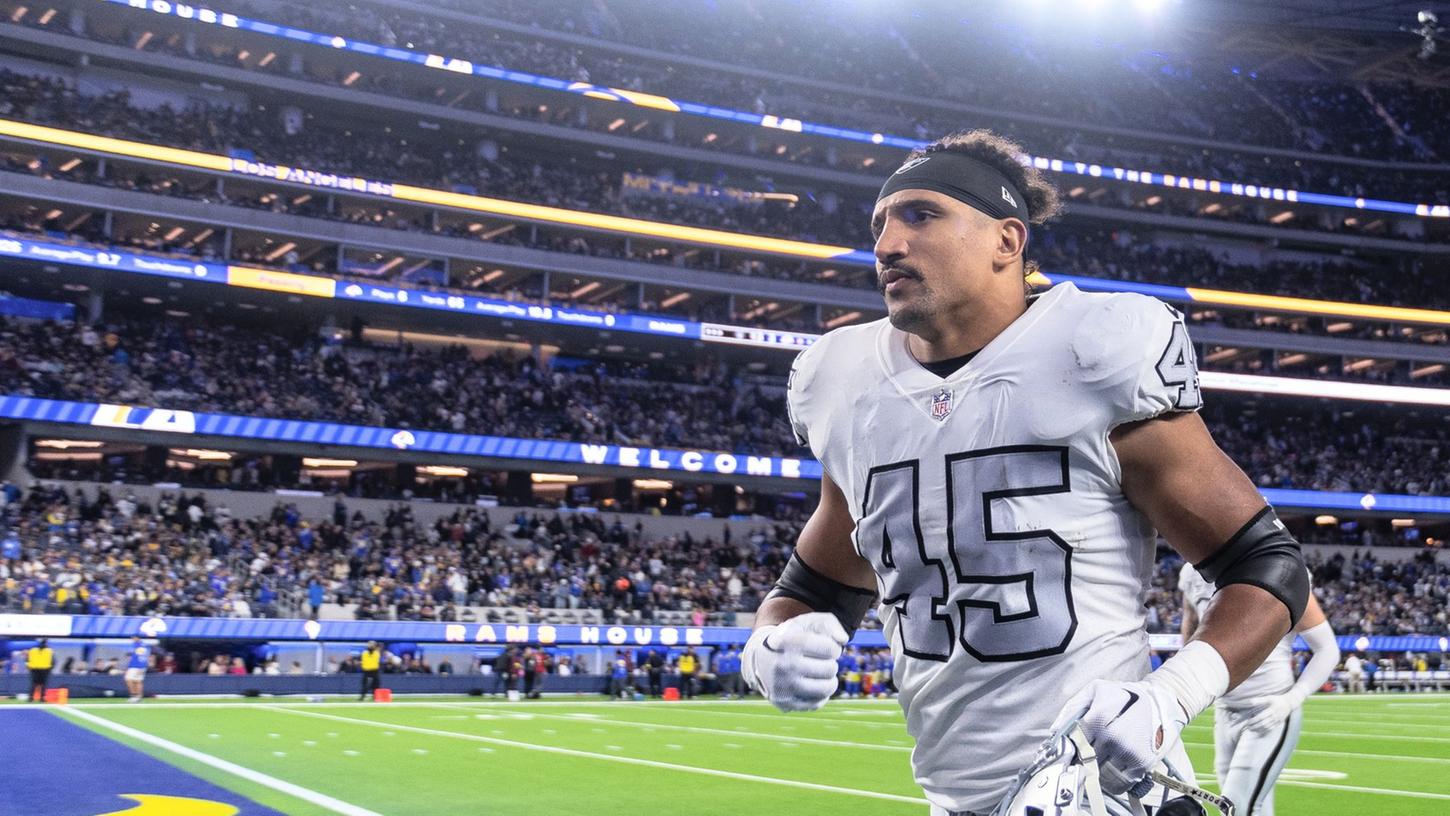 Bleibt seinem Team erhalten: Football-Profi Jakob Johnson von den Las Vegas Raiders. Bleibt seinem Team erhalten: Football-Profi Jakob Johnson von den Las Vegas Raiders.
