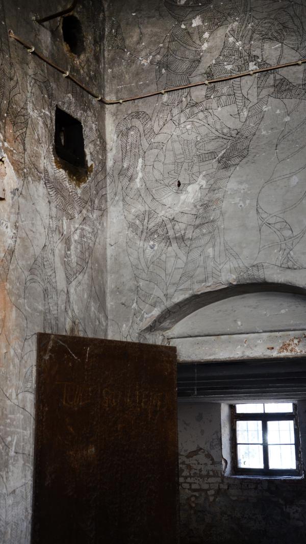 Für einige Künstler hat das Prell-Anwesen schon als "Ortung"-Veranstaltungsraum dienen dürfen. Davon zeugen einige Relikte an den Wänden. Ob Zeichnungen an der Wand ...