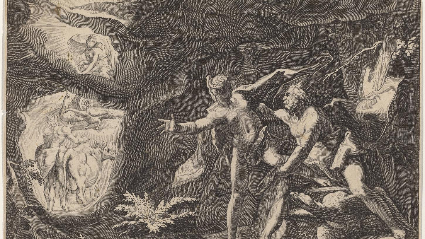 Neben seinen Ehefrauen Metis, Themis und Hera hatte Zeus zahlreiche Geliebte. Dieses Werk von Hendrick Goltzius zeigt ihn mit Io.
