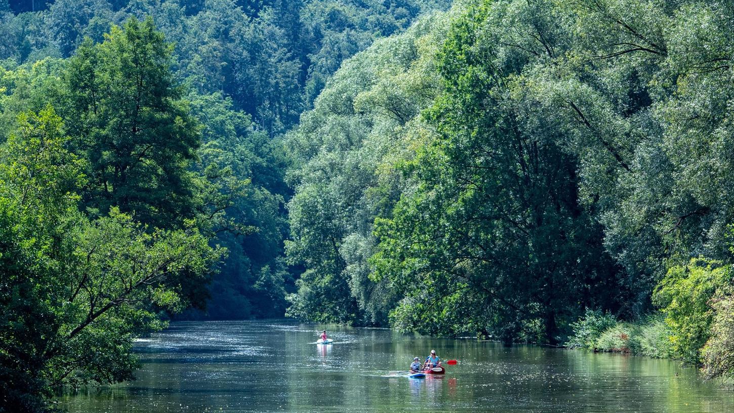 Paddler auf der Altmühl: Der freiwillige Verzicht der Bootsverleiher, zum Schutz der Fischbruten ihre Wasserfahrzeuge auf dem Trockenen zu lassen, ist ausgelaufen - ausgerechnet zu einer Zeit, in der der Wasserstand sehr niedrig ist. Paddler auf der Altmühl: Der freiwillige Verzicht der Bootsverleiher, zum Schutz der Fischbruten ihre Wasserfahrzeuge auf dem Trockenen zu lassen, ist ausgelaufen - ausgerechnet zu einer Zeit, in der der Wasserstand sehr niedrig ist.
