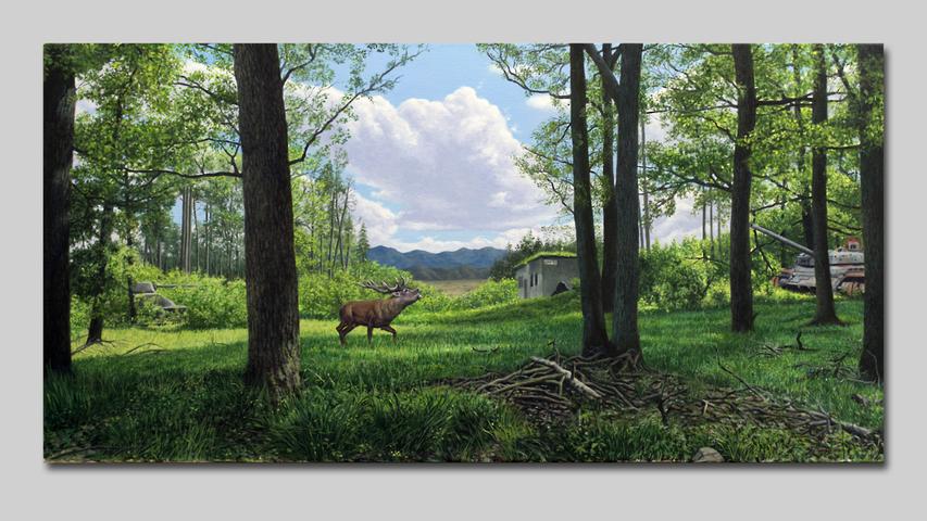 MANFRED HÖNIG Ein Nachmittag im Wald (2023) 50 x 100 cm Acryl und Öl auf Leinwand MANFRED HÖNIG Ein Nachmittag im Wald (2023) 50 x 100 cm Acryl und Öl auf Leinwand