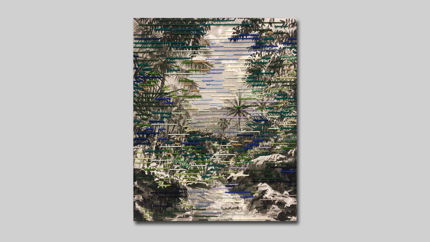 LINDA MÄNNEL Fragile (2023) 31 x 25 cm Tusche und Garn auf Leinwand LINDA MÄNNEL Fragile (2023) 31 x 25 cm Tusche und Garn auf Leinwand