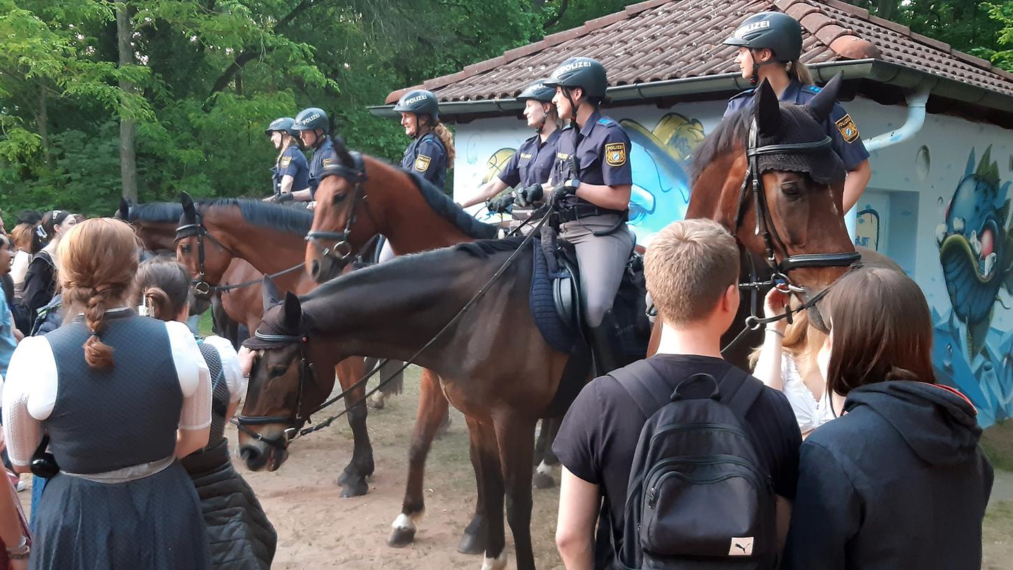 Auf der Wiese am Bürgermeistersteg ist zur Berg-Zeit eine Reiterstaffel unterwegs. Ein Beamter der Truppe wurde am Freitag sexuell belästigt.
