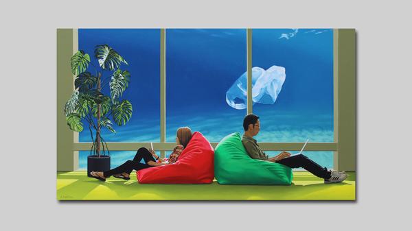 THOMAS MICHEL Submarine Surfing (2021) 95 x 165 cm Öl auf Leinwand