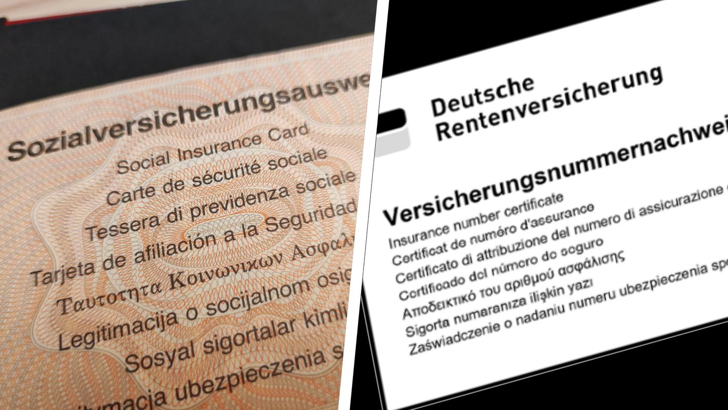 Der Versicherungsnummernachweis (rechts) löst den rosa Ausweis der Sozialversicherung ab. Die bislang ausgestellten Dokumente bleiben jedoch unverändert gültig. Der Versicherungsnummernachweis (rechts) löst den rosa Ausweis der Sozialversicherung ab. Die bislang ausgestellten Dokumente bleiben jedoch unverändert gültig.