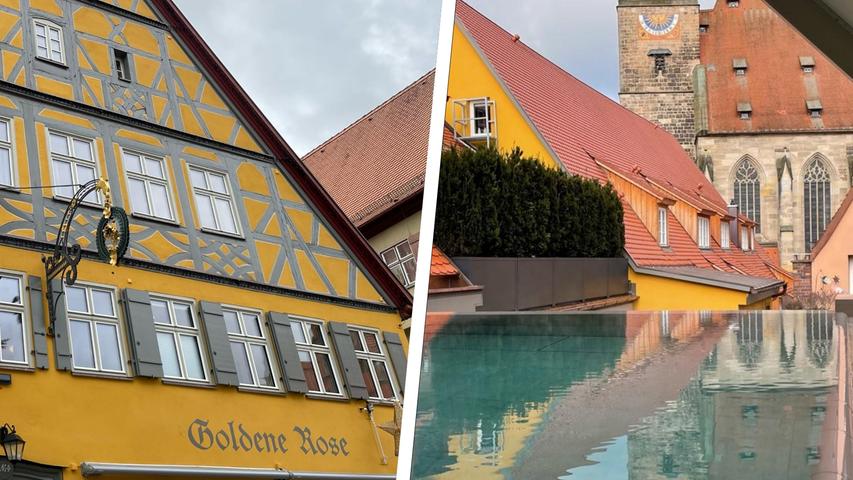 Das Hotel Goldene Rose in Dinkelsbühl besuchten bereits prominente Gäste wie Queen Victoria - bei den Gästen heutzutage ist der Infinitypool mit seinem Ausblick auf das Dinkelsbühler Münster sehr beliebt.