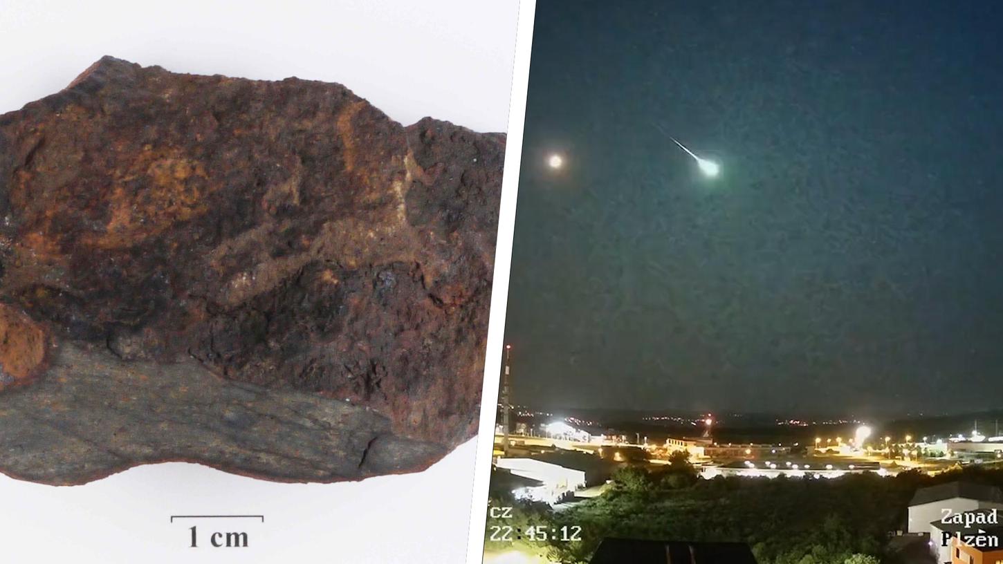 Das Foto links zeigt einen echten Meteoriten, rechts ist der Lichtschweif zu sehen, der Montagnacht über Franken auftauchte.