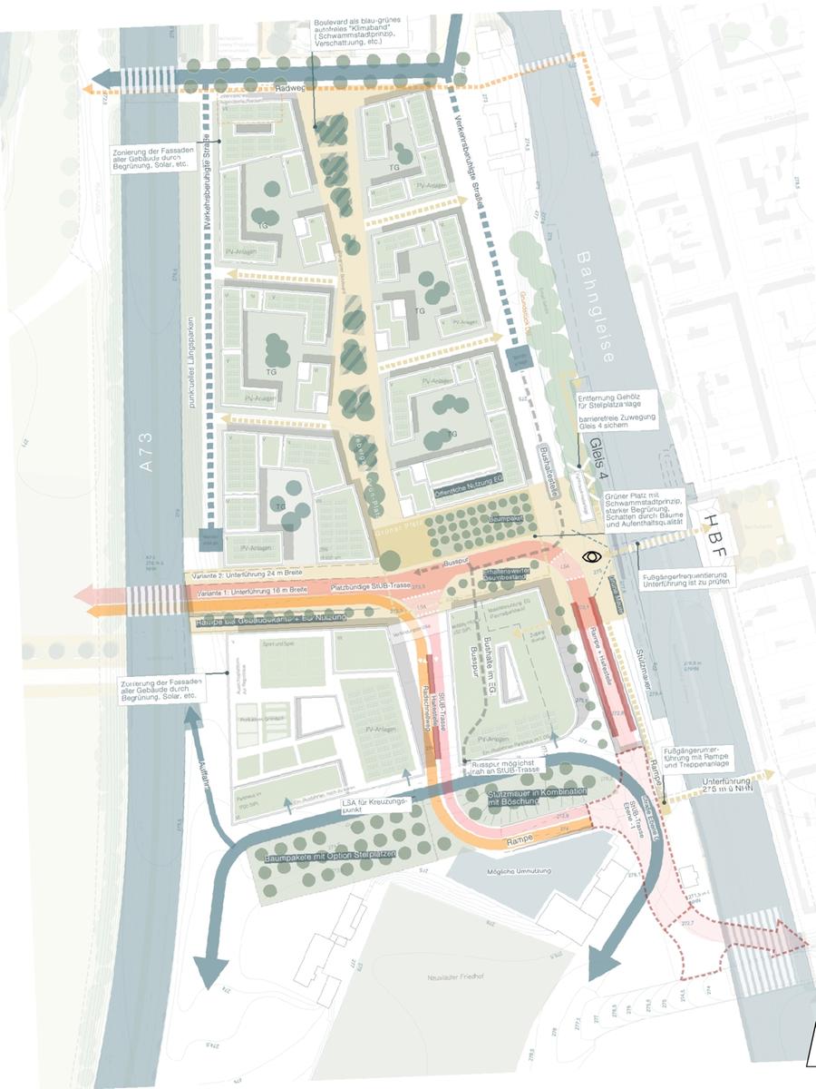So sieht in den Unterlagen der Verwaltung der städtebauliche Rahmenplan für den heutigen Großparkplatz aus.