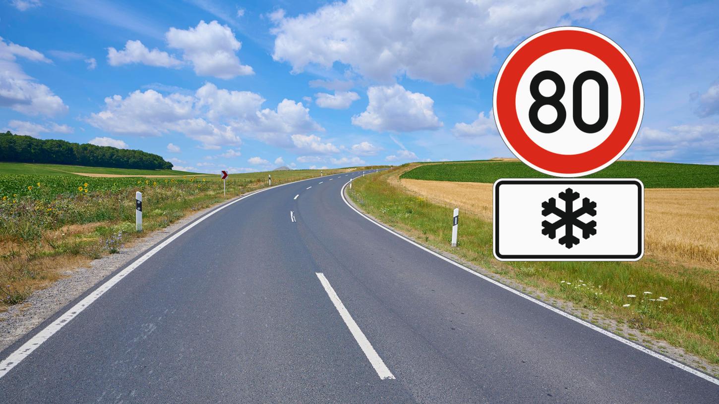 Was bedeutet das Zusatzschild "Schneeflocke” unter einem Verkehrszeichen zur Geschwindigkeitsbegrenzung?