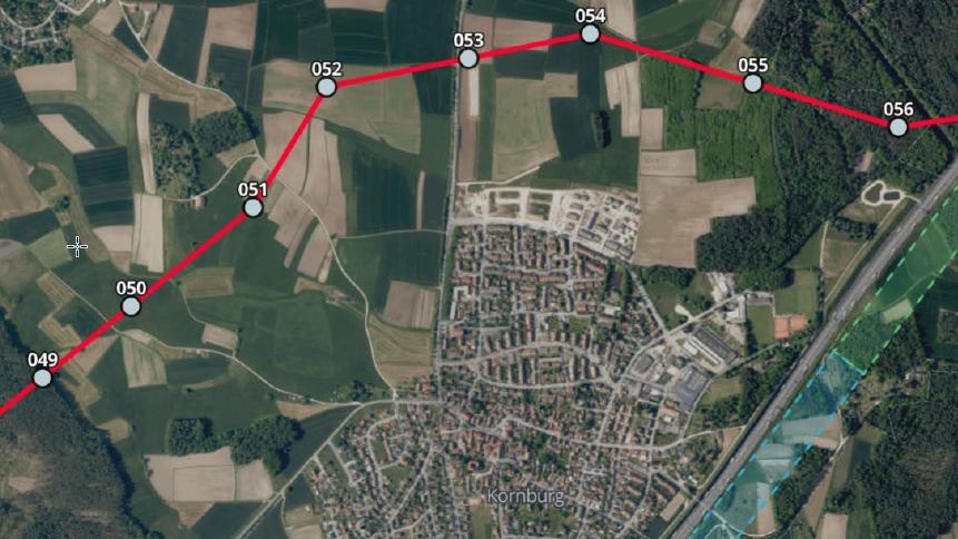 Die neu geplante Trasse der Juraleitung nördlich von Kornburg. 