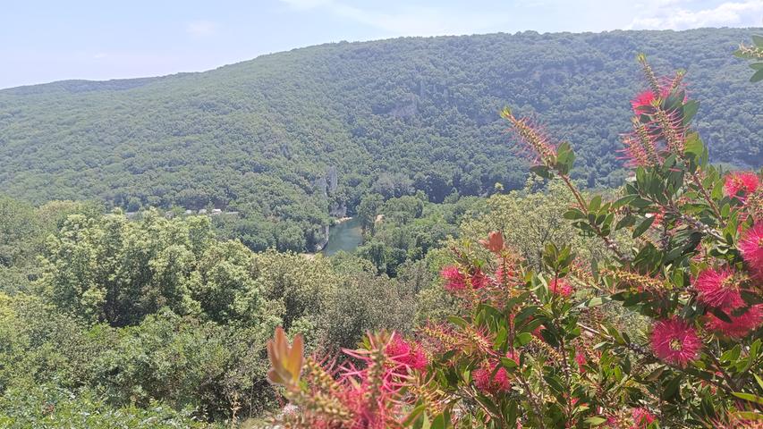 Die vier-Sterne-Anlage liegt an einem Hang – rund 100 Höhenmeter sind es von der Rezeption ganz oben bis zum Fluss im Tal.