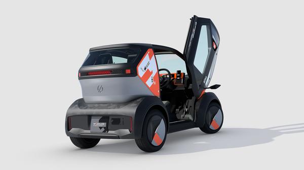 Auch die Scherentüren erbt der Duo vom Twizy. Marktstart soll Ende 2023 sein.