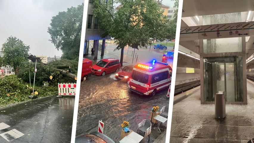 Überall in Franken war am Donnerstag die Feuerwehr gefordert. Straßen liefen voll, Unterführungen über und Bäume kippten um. 