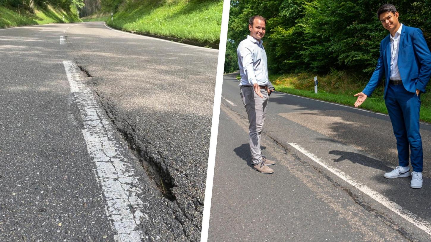 Landtagskandidat Alexander Hahn und Matthias Fischbach (MdL) begutachten marode Staatsstraßen im Landkreis Roth. Landtagskandidat Alexander Hahn und Matthias Fischbach (MdL) begutachten marode Staatsstraßen im Landkreis Roth.