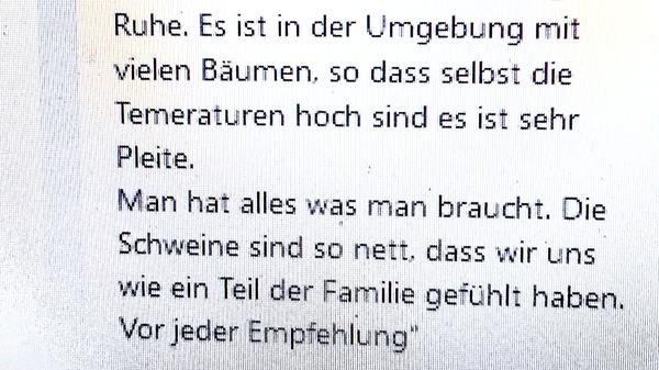 "Diese Bewertung unseres Appartments in Griechenland wurde vom Übersetzungsprogramm bei booking.com vom Englischen ins Deutsche so übersetzt", schreibt uns Klaus Kargel aus Schwabach.