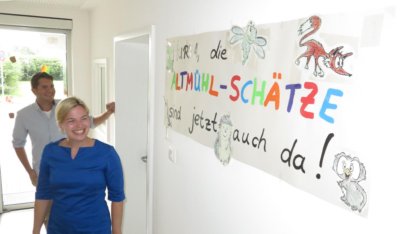 Katharina Schulze bei ihrem Besuch der Kita "Altmühl-Schätze" in Gunzenhausen.