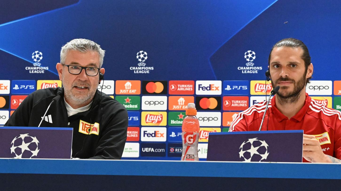 Union-Trainer Urs Fischer (l) und Kapitän Christopher Trimmel bei der Pressekonferenz in Madrid.