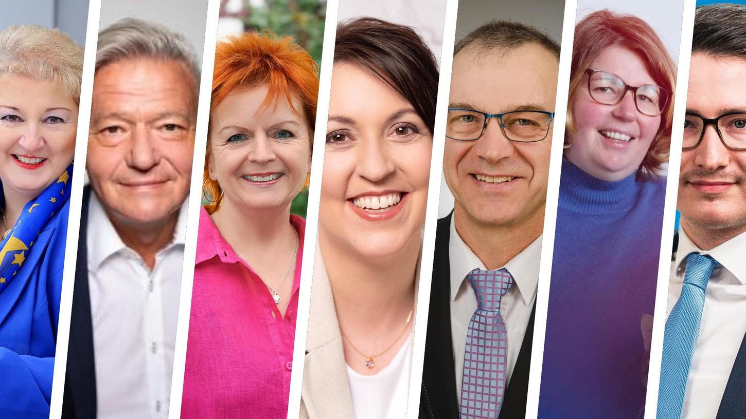 Die elf Direktkandidatinnen und -kandidaten aus dem Stimmkreis Fürth stellen wir im Artikel vor - die Collage zeigt die Bewerber der sieben aussichtsreichsten Parteien.