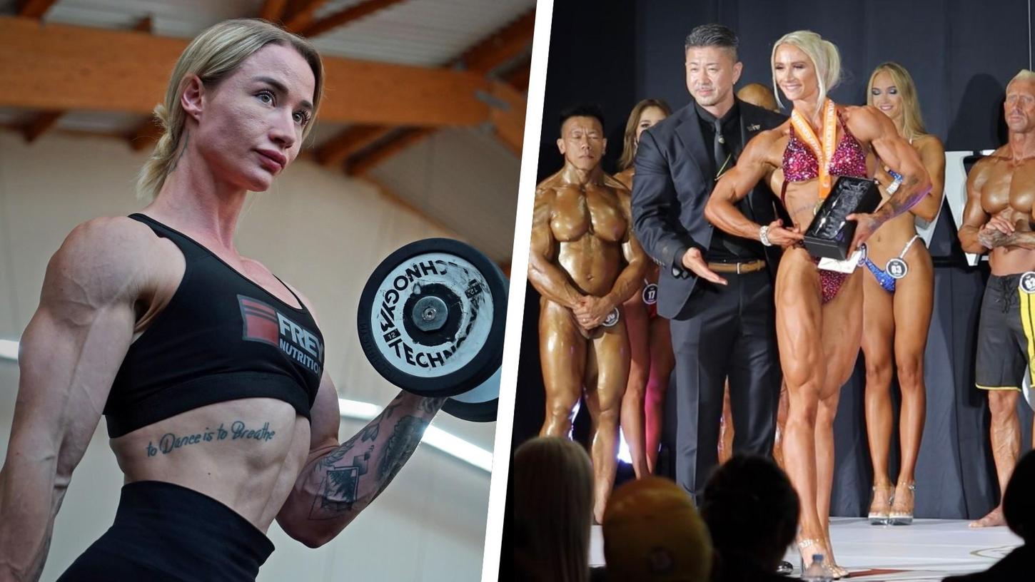 Das Foto links zeigt Tiffany Ritter in ihrem Fitnessstudio, der "Sportwelt Pegnitz". Rechts steht sie auf der Bühne bei einem Wettbewerb im japanischen Tokio. Das Foto links zeigt Tiffany Ritter in ihrem Fitnessstudio, der "Sportwelt Pegnitz". Rechts steht sie auf der Bühne bei einem Wettbewerb im japanischen Tokio.