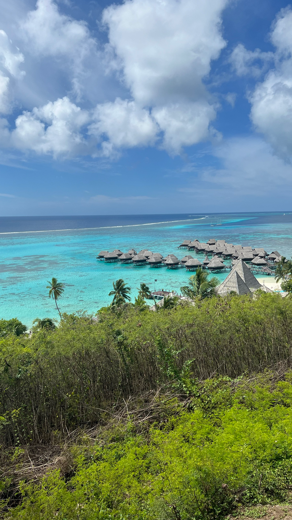 Hilton hat auch Hotels auf Moorea: Im Meer auf Stelzen. Beliebt ist das aber nicht bei allen Einheimischen, denn eigentlich sind die Strände für die Öffentlichkeit zugänglich. Je mehr Hotels sie besetzen, desto weniger Platz bleibt für die Inselbewohner.