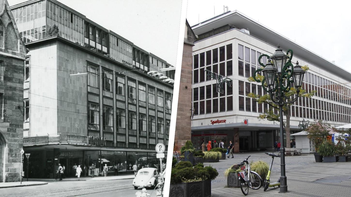 Der gewaltige Block des Kaufhofs hatte die kleinteiligen Strukturen von einst abgelöst (1953). Mit kleineren Veränderungen hat sich der Zustand der 1960er Jahre bis heute erhalten. Nun wartet das Kaufhaus auf eine neue Nutzung. 