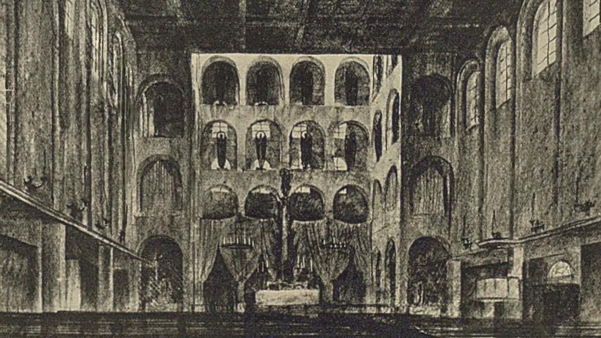 Eine monumentale Arkatur mit eingestellten Engelsfiguren sollten nach Holzmeisters Willen den Chor der neuen Martinskirche abschließen. Eine monumentale Arkatur mit eingestellten Engelsfiguren sollten nach Holzmeisters Willen den Chor der neuen Martinskirche abschließen.