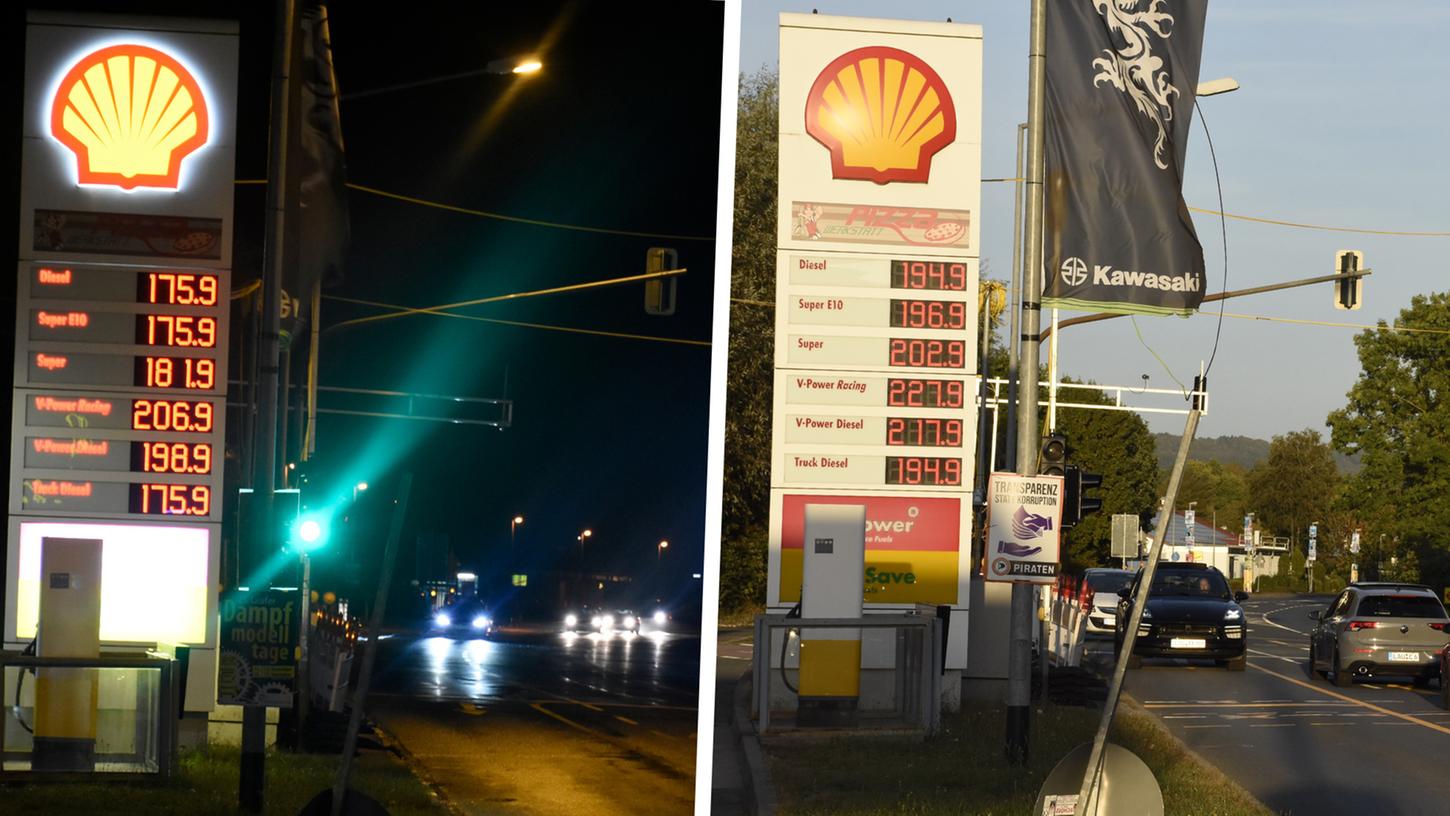 Nur ein Monat liegt zwischen den beiden Bildern in der Hersbrucker Straße in Lauf: Rund 20 Cent weniger kosten Kraftstoffe im November (links) als noch Anfang Oktober. Nur ein Monat liegt zwischen den beiden Bildern in der Hersbrucker Straße in Lauf: Rund 20 Cent weniger kosten Kraftstoffe im November (links) als noch Anfang Oktober.