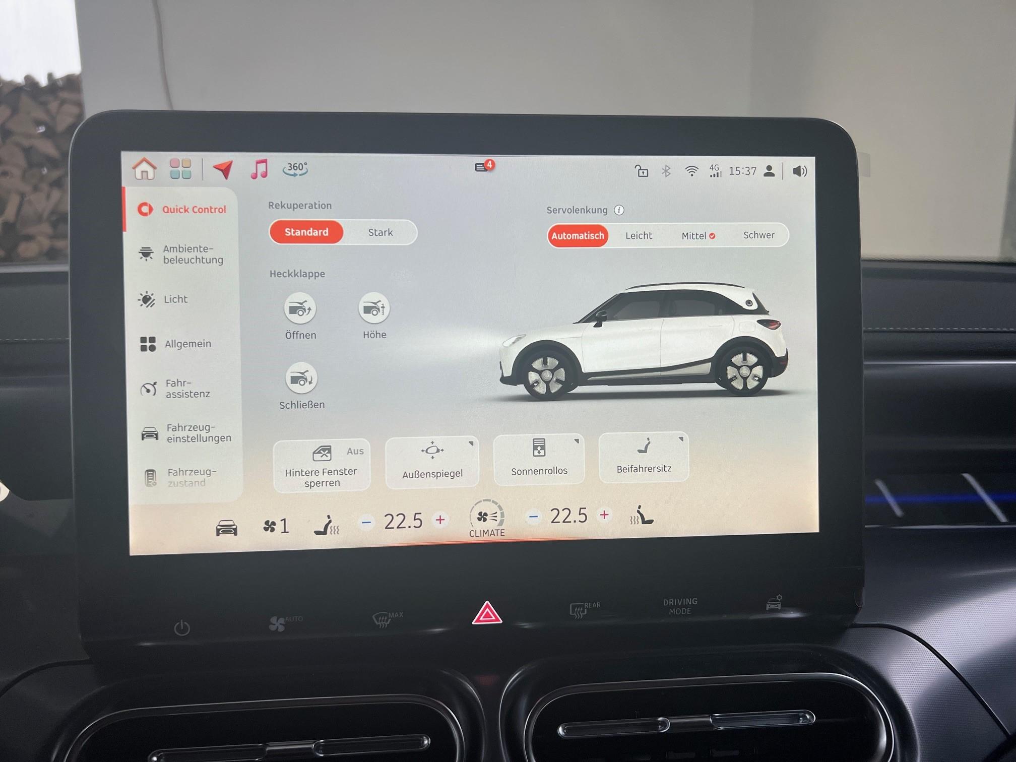 Neben dem Infotainment samt Navi versammeln sich hier auch Funktionen wie die Einstellung der Lenkkraft, der Rekuperationsintensität oder der Außenspiegel.